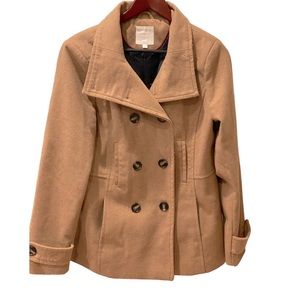 Thread & Supply Tan Camel Double Breasted Wool Pea Coat L